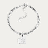 Florence Heart Silver Paw / Nose Print Bead Bracelet