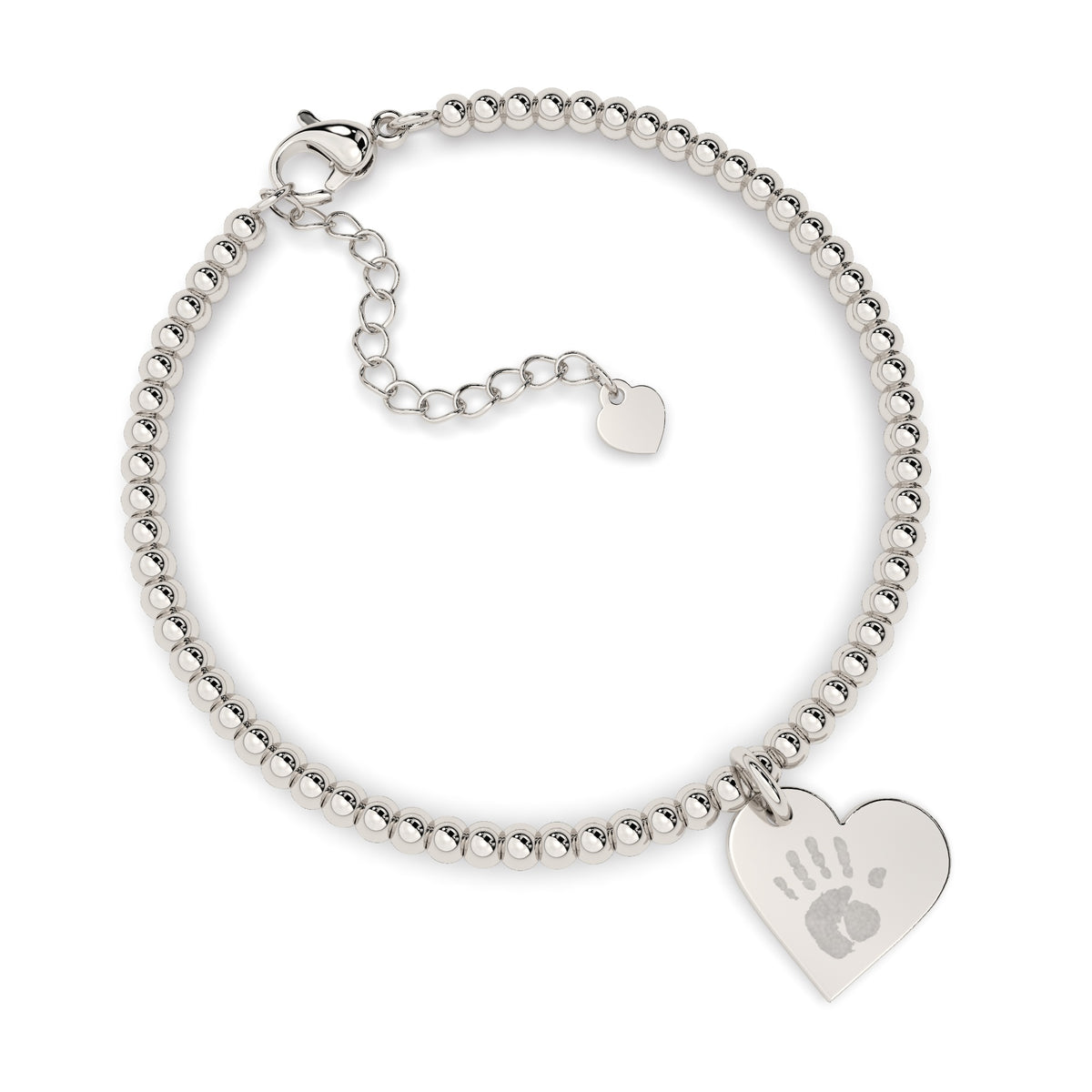 Florence Heart Silver Handprint / Footprint Bead Bracelet [engraver]