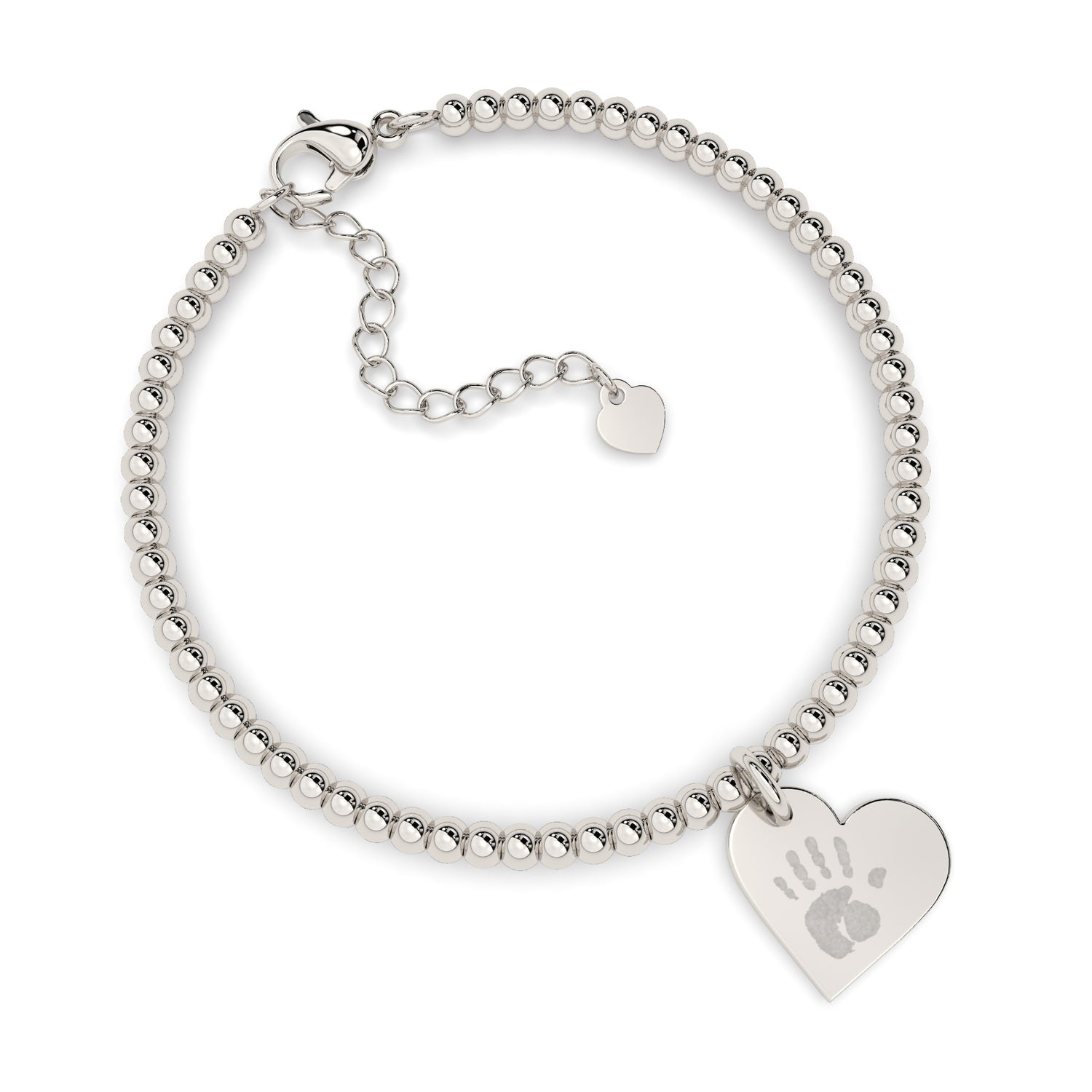 Florence Heart Silver Handprint / Footprint Bead Bracelet [engraver]