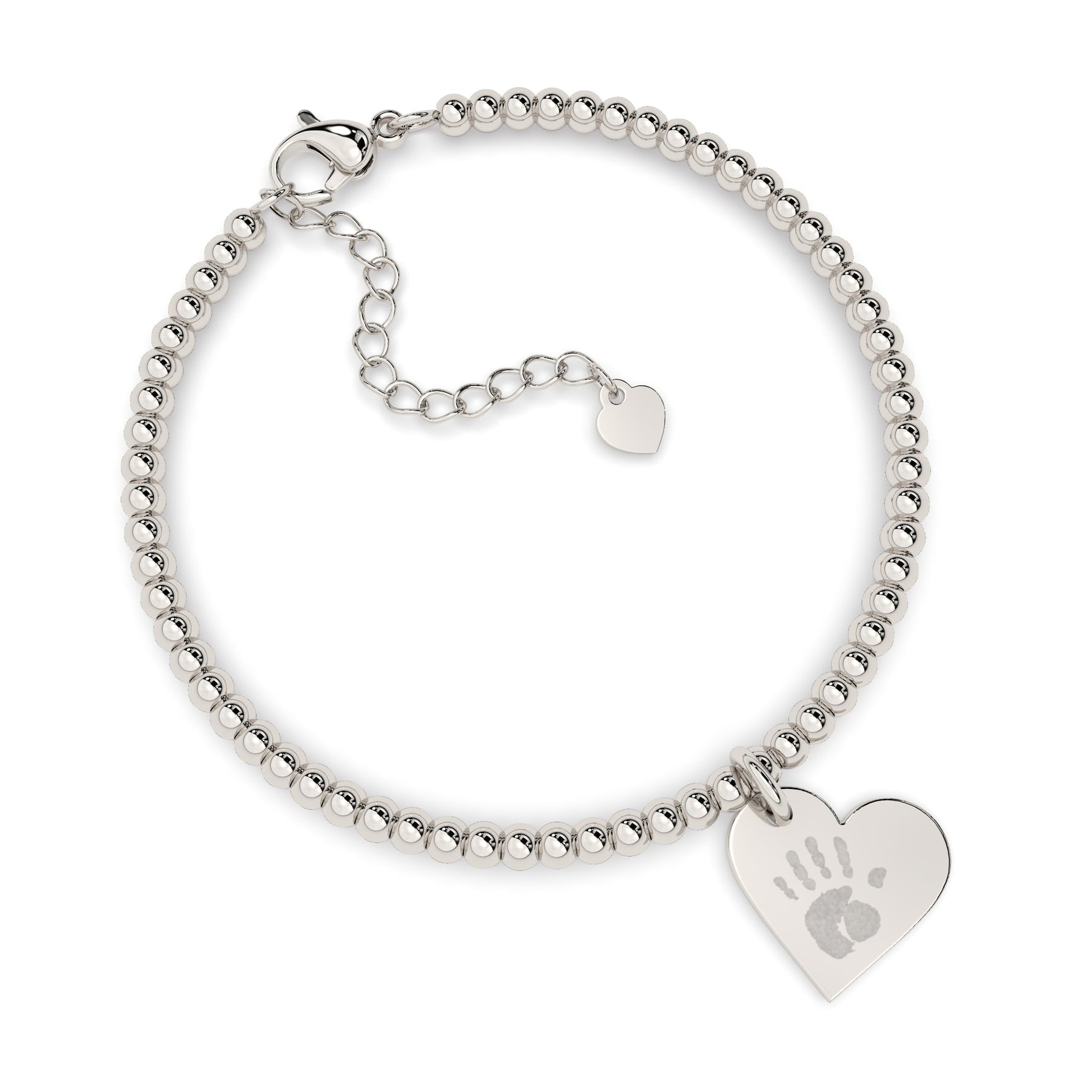 Florence Heart Silver Handprint / Footprint Bead Bracelet [engraver]