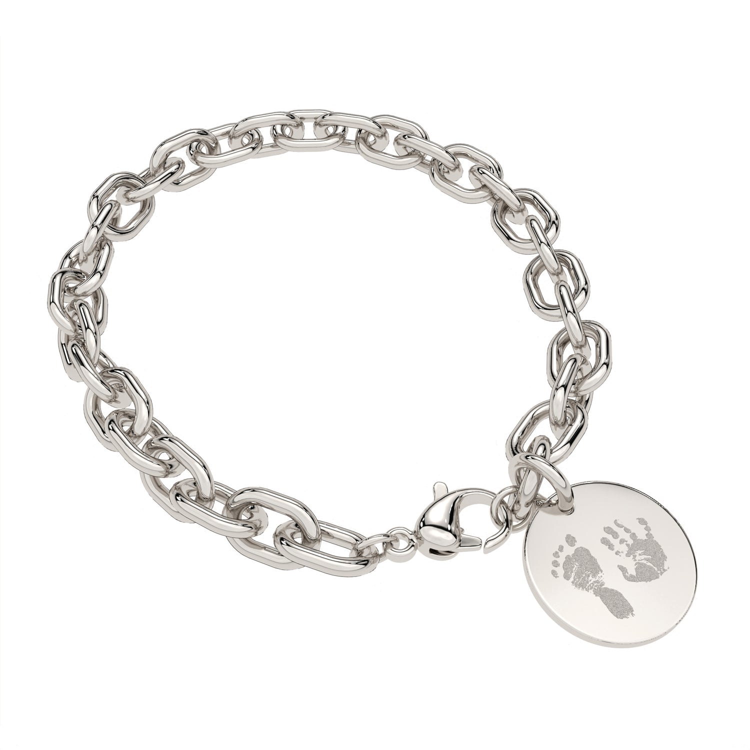Amelia Disc Silver Handprint / Footprint Link Bracelet