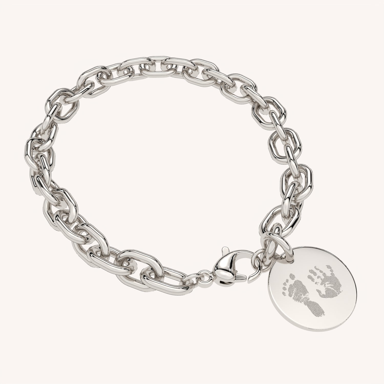 Amelia Disc Silver Handprint / Footprint Link Bracelet