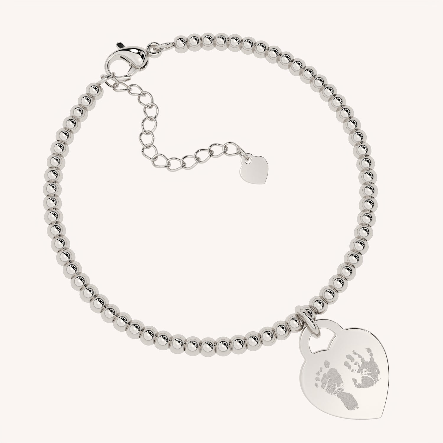 Lucy Heart Silver Handprint / Footprint Bead Bracelet