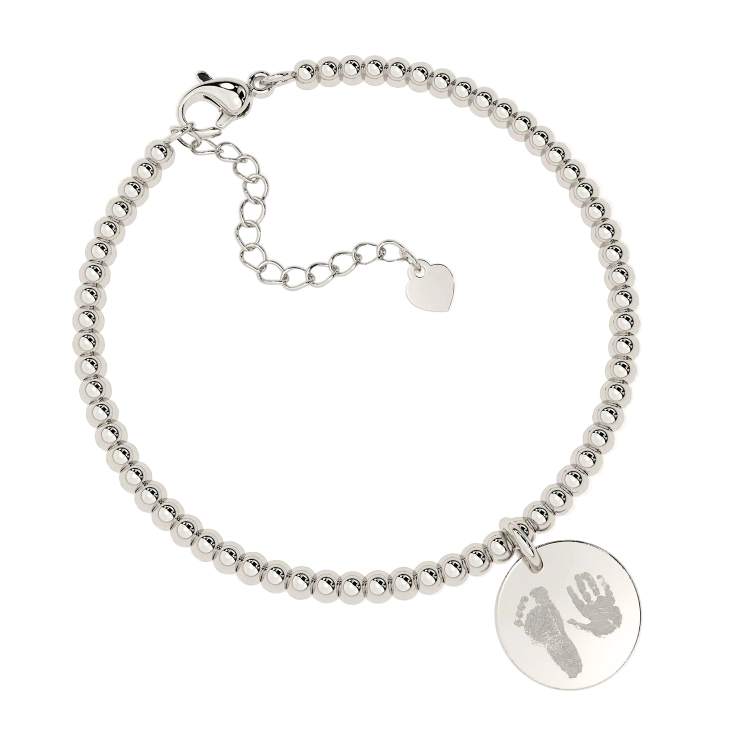 Amelia Disc Silver Handprint / Footprint Bead Bracelet
