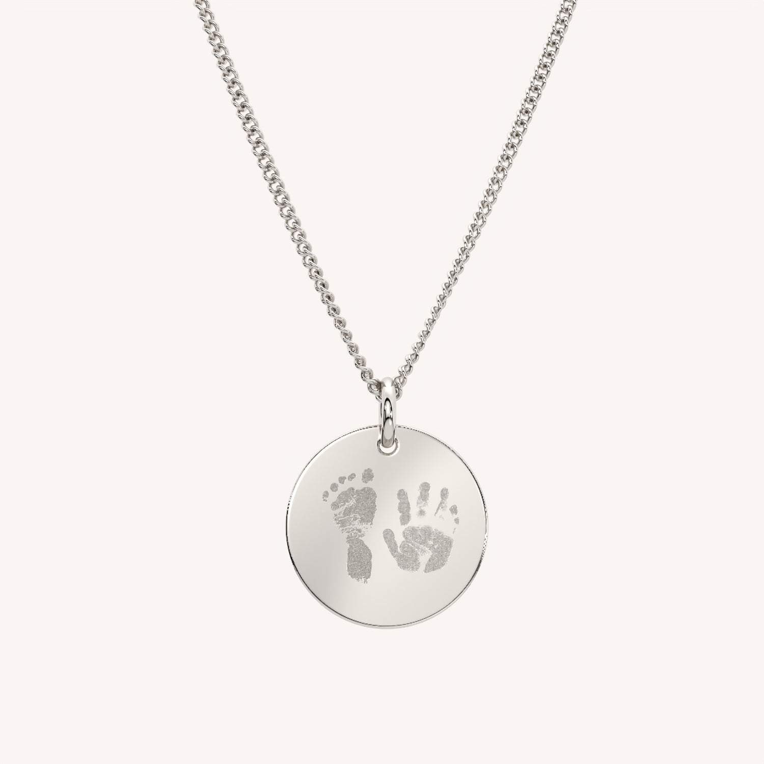 Amelia Disc Silver Handprint / Footprint Necklace