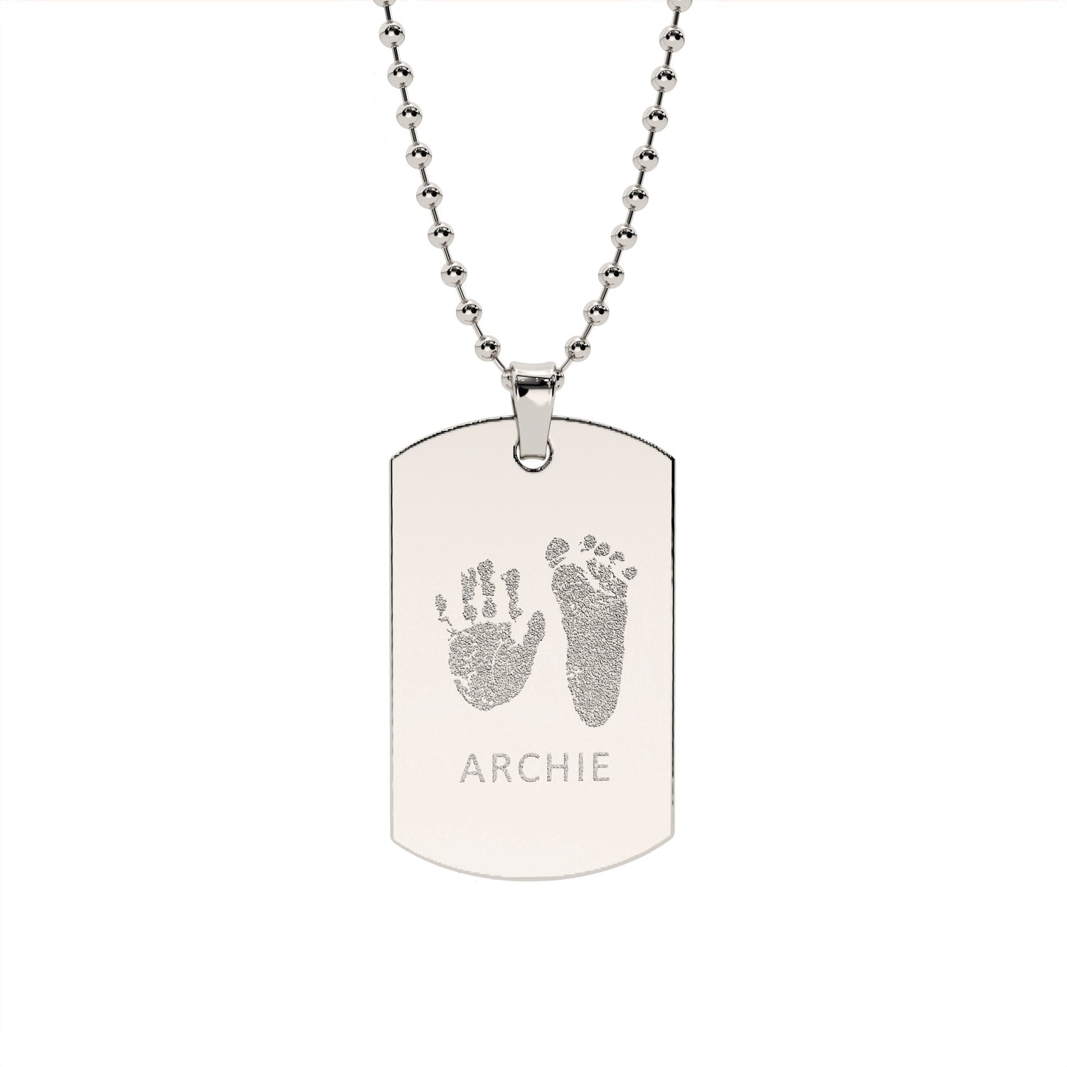 Mens Handprint / Footprint Dog Tag Necklace