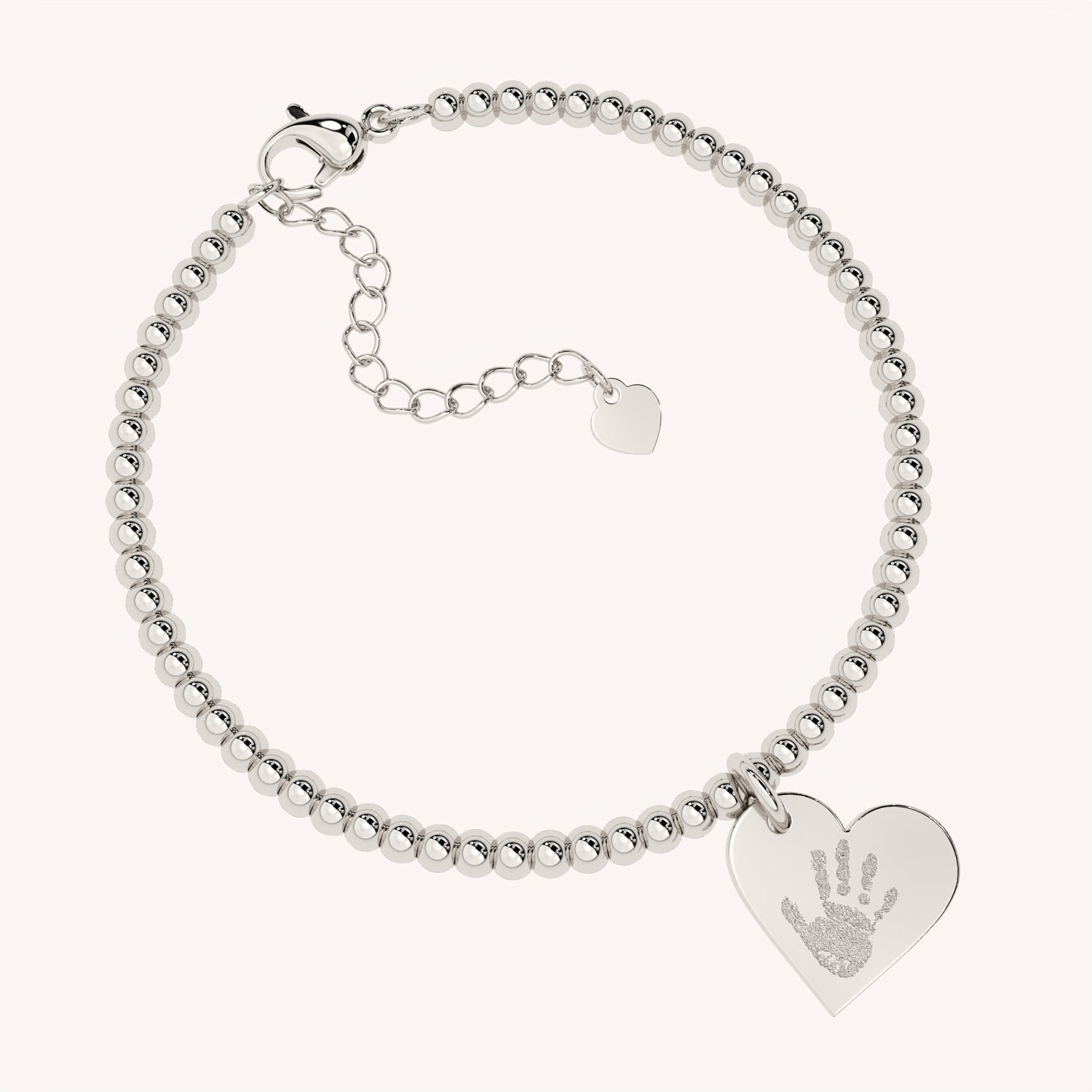 Florence Heart Silver Handprint / Footprint Bead Bracelet