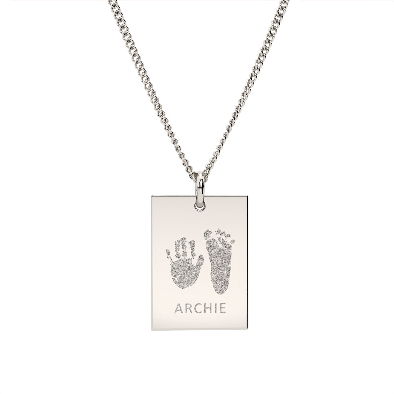 Jessica Rectangle Silver Handprint / Footprint Necklace