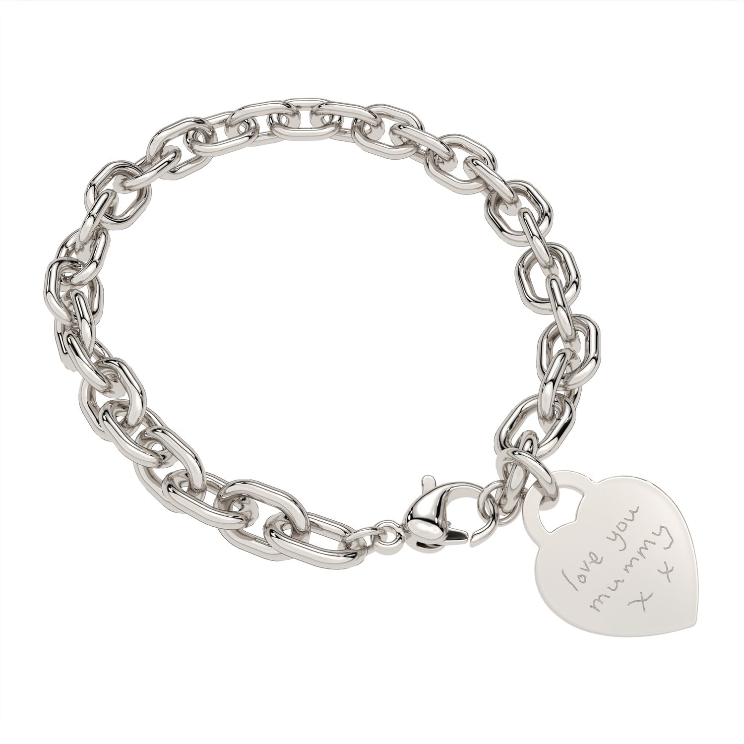 Lucy Heart Silver Actual Handwriting Link Bracelet