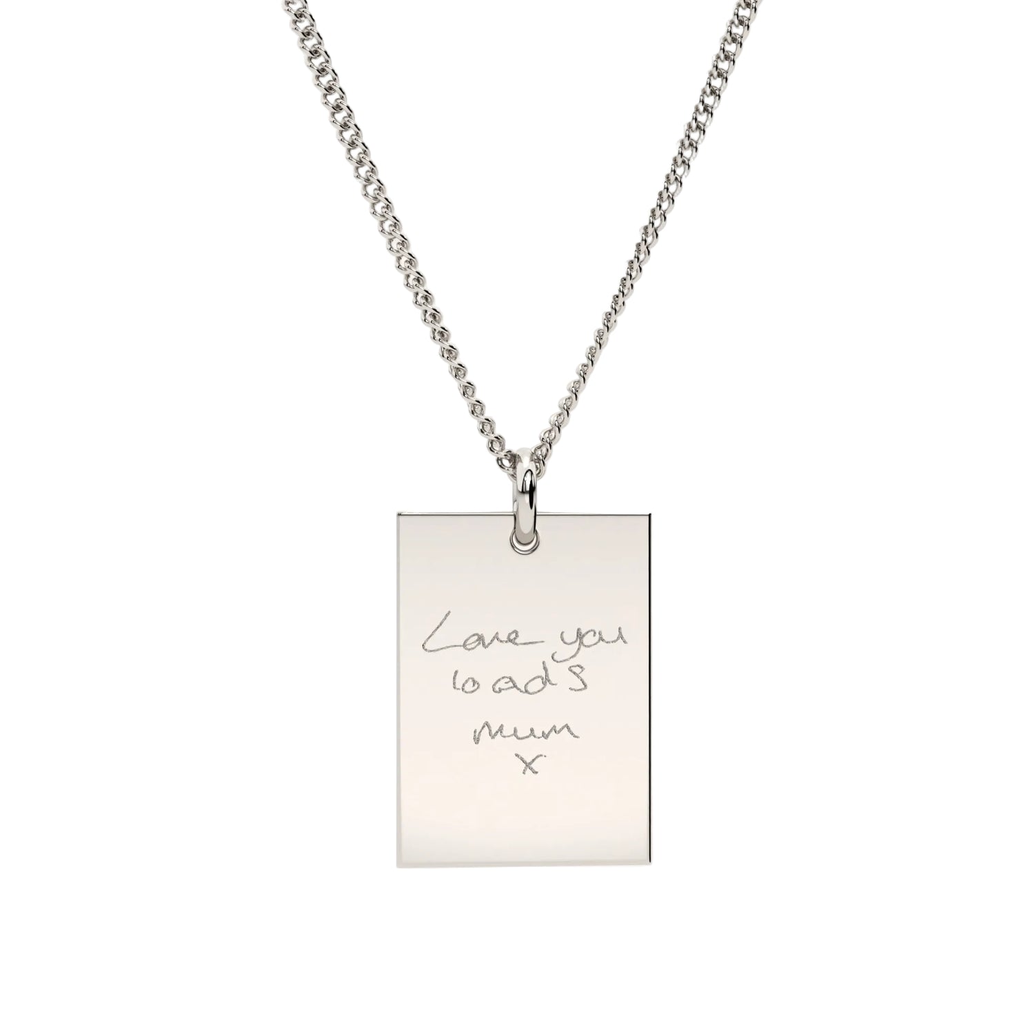 Jessica Rectangle Silver Actual Handwriting Necklace