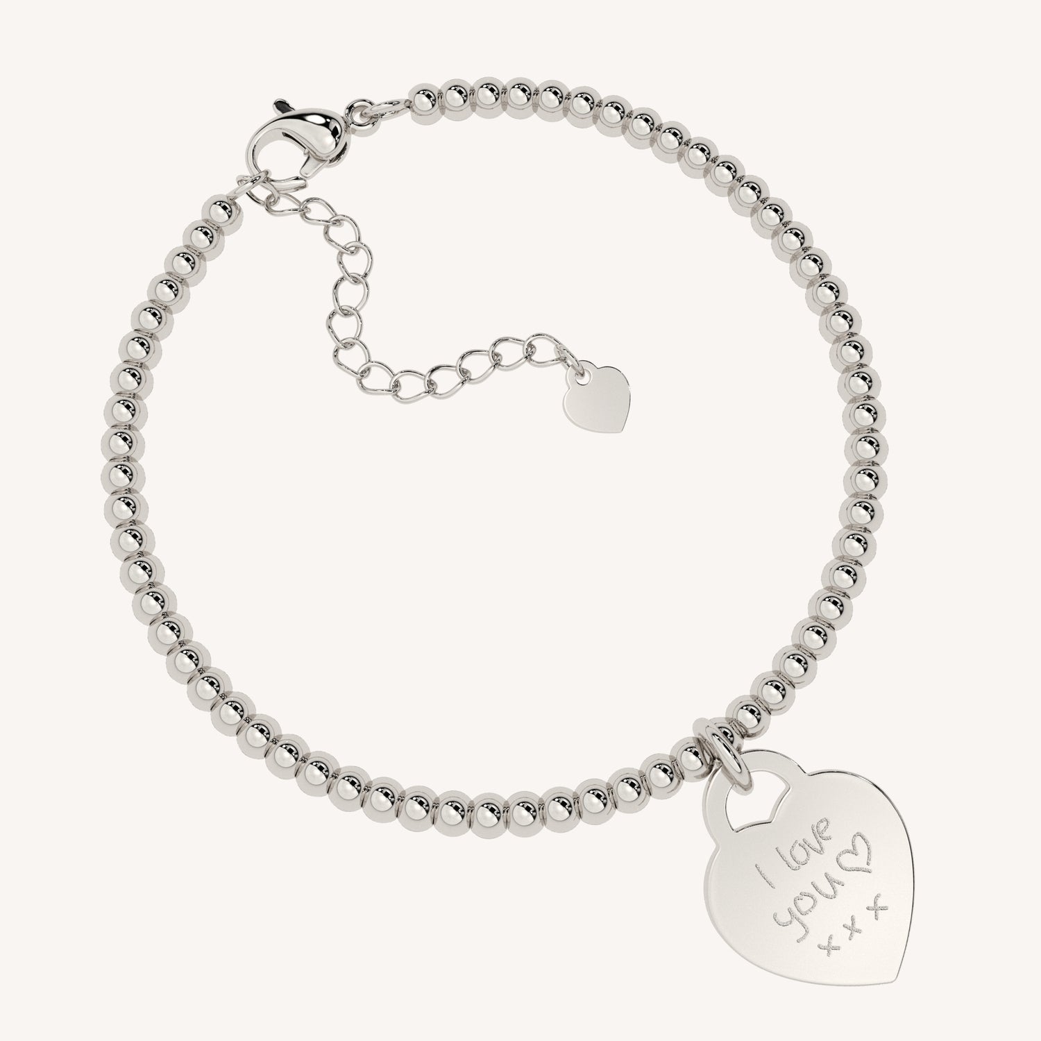 Lucy Heart Silver Actual Handwriting Bead Bracelet