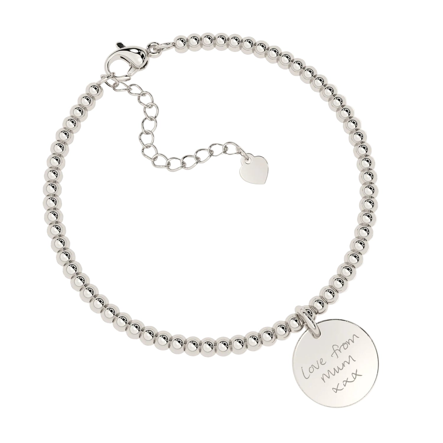 Amelia Disc Silver Actual Handwriting Bead Bracelet