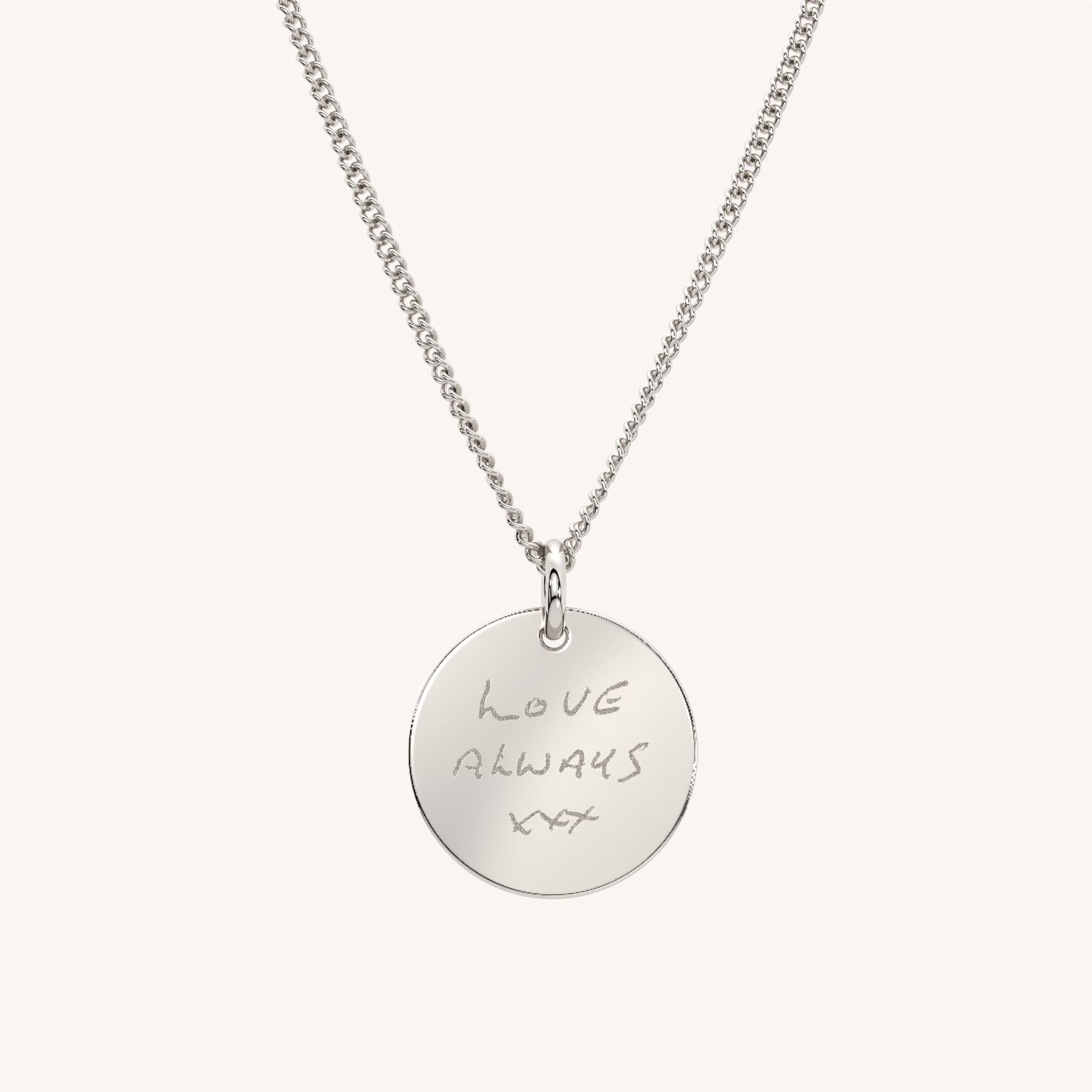 Amelia Disc Silver Actual Handwriting Necklace