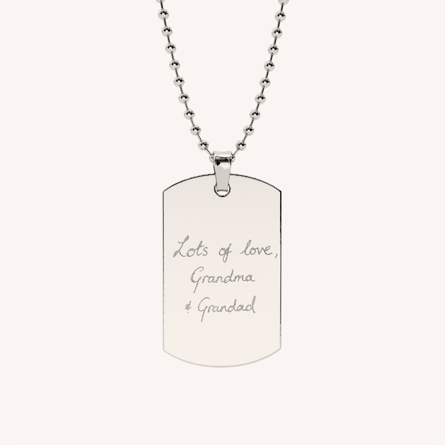 Mens Actual Handwriting Dog Tag Necklace