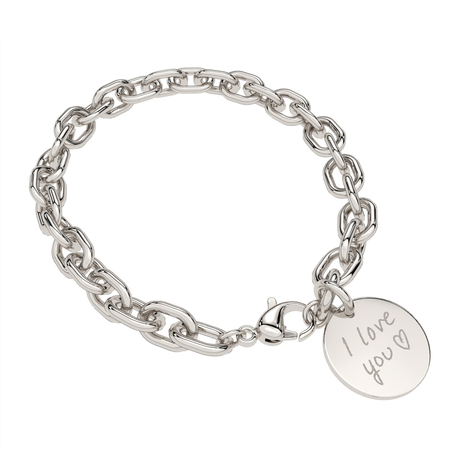 Amelia Disc Silver Actual Handwriting Link Bracelet
