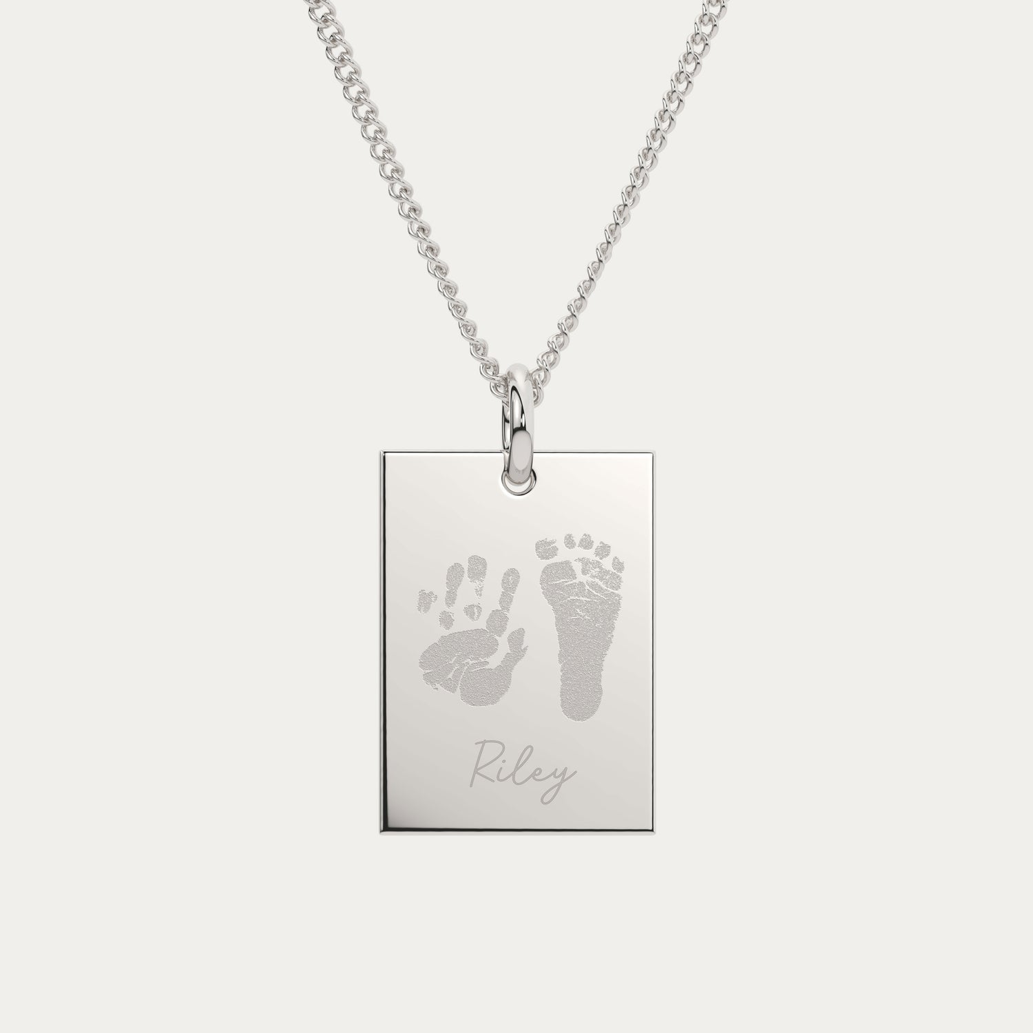 Jessica Rectangle Silver Handprint / Footprint Necklace