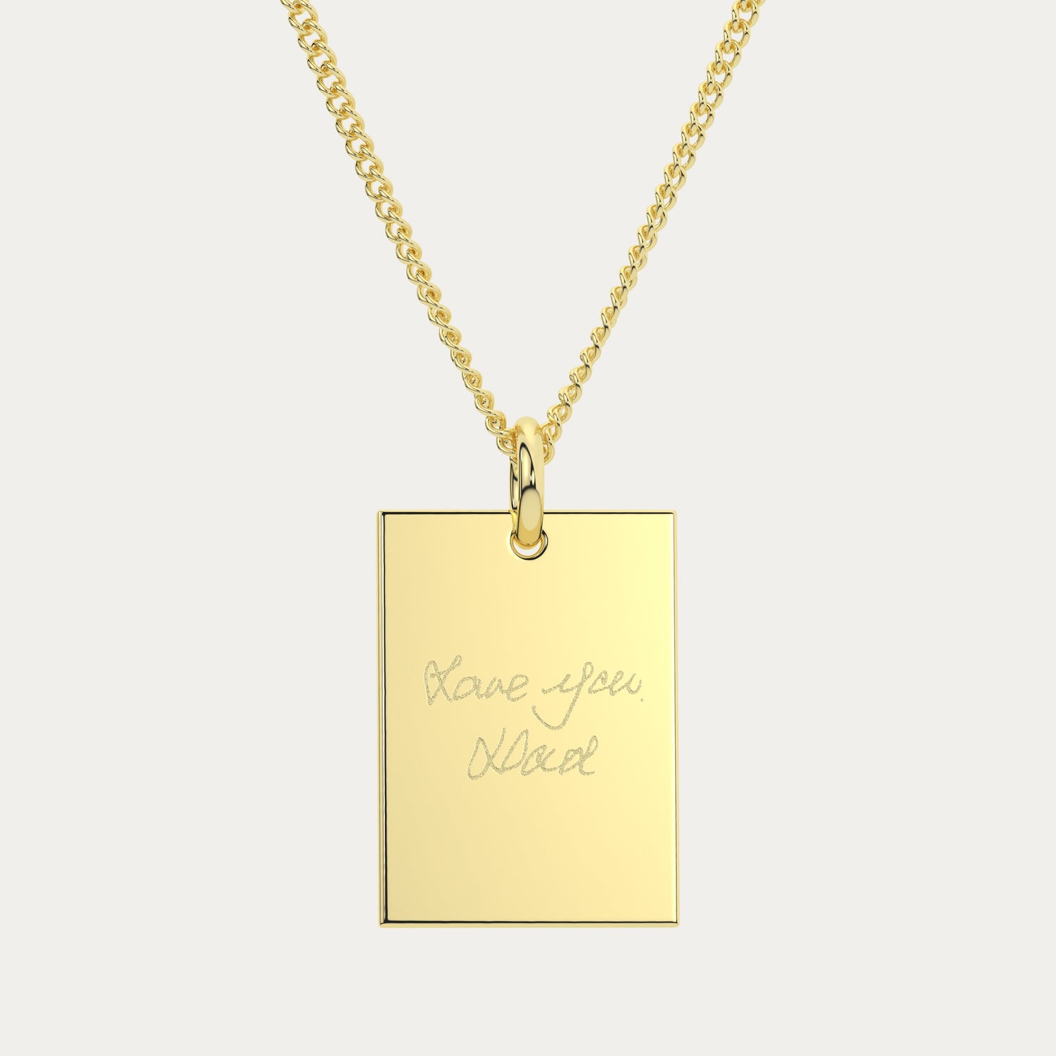 Jessica Rectangle Gold Actual Handwriting Necklace