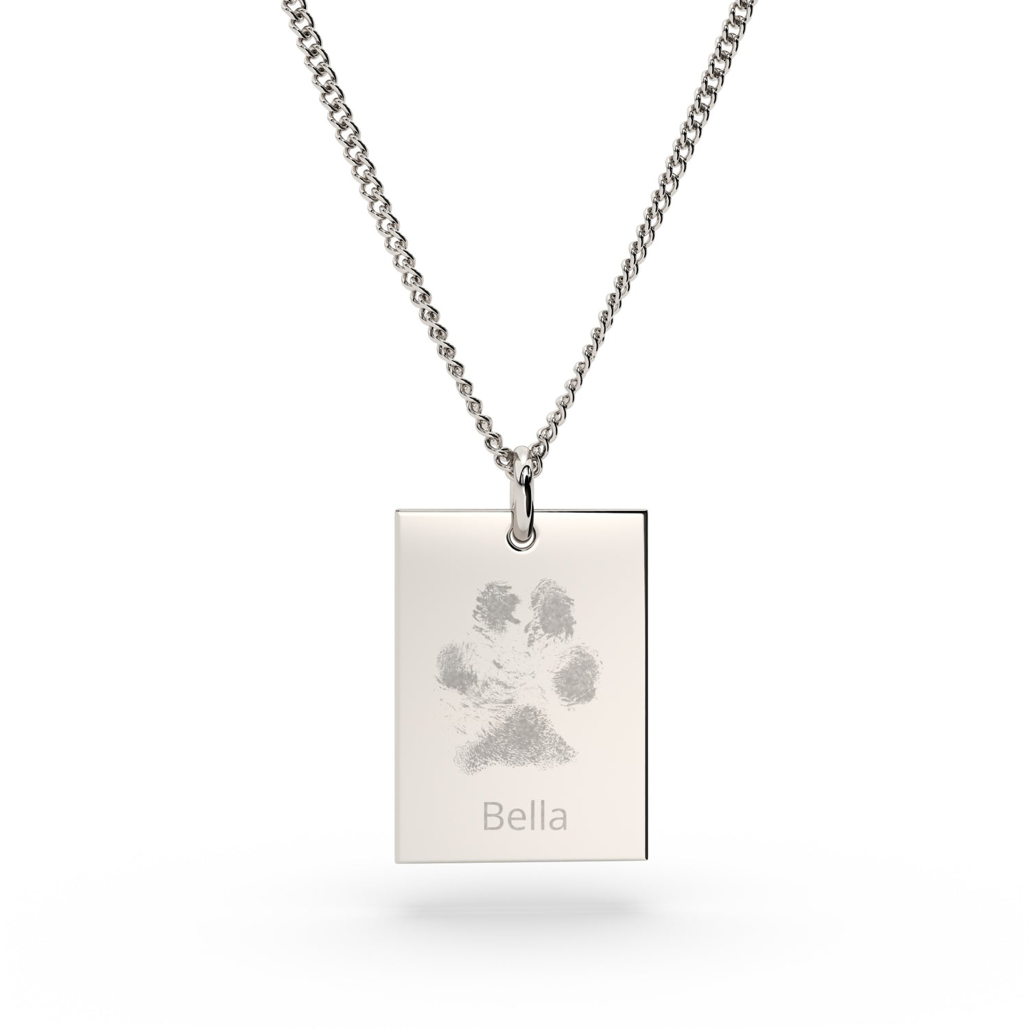 Jessica Rectangle Silver Paw / Nose Print Necklace [engraver]