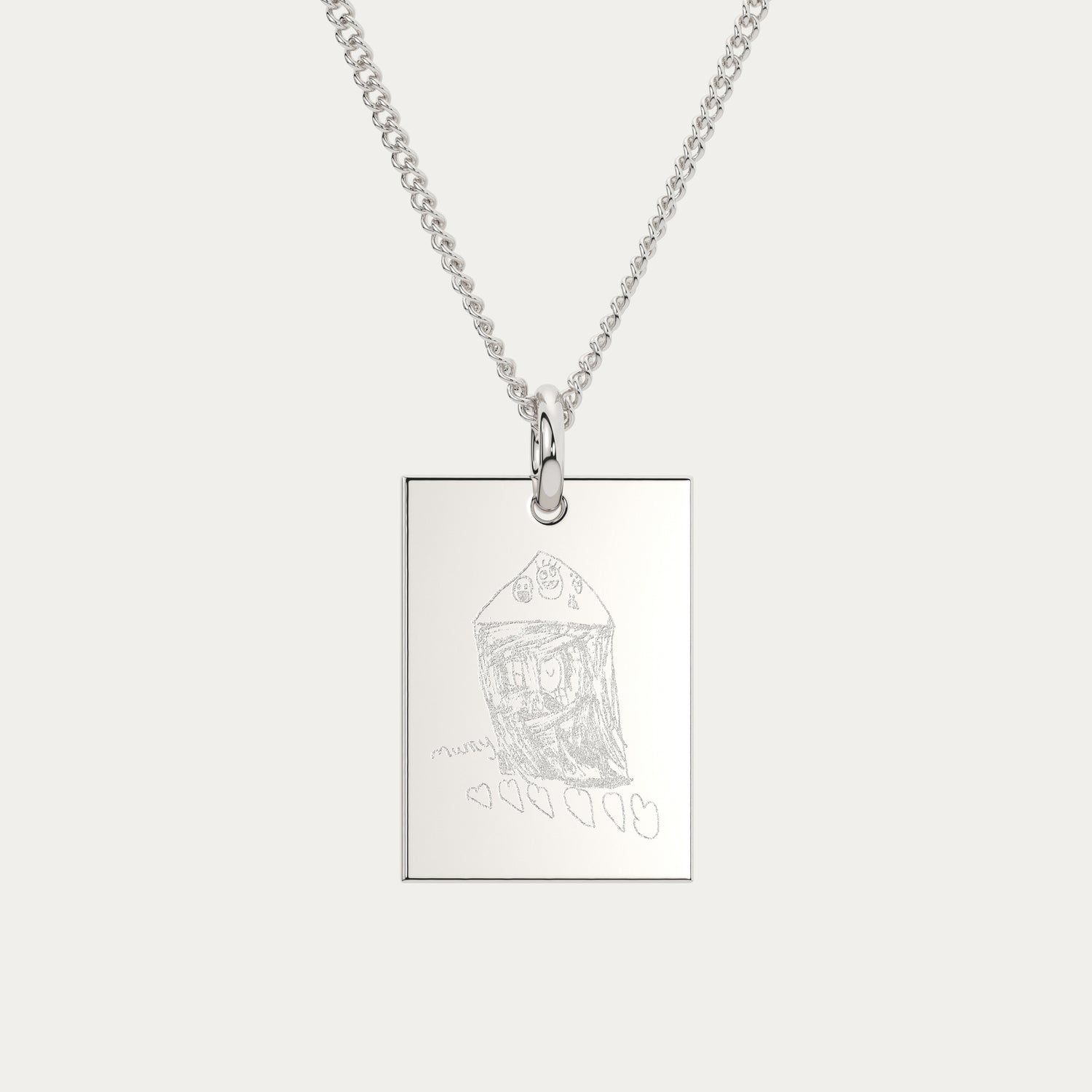 Jessica Rectangle Silver Child's Drawing Necklace