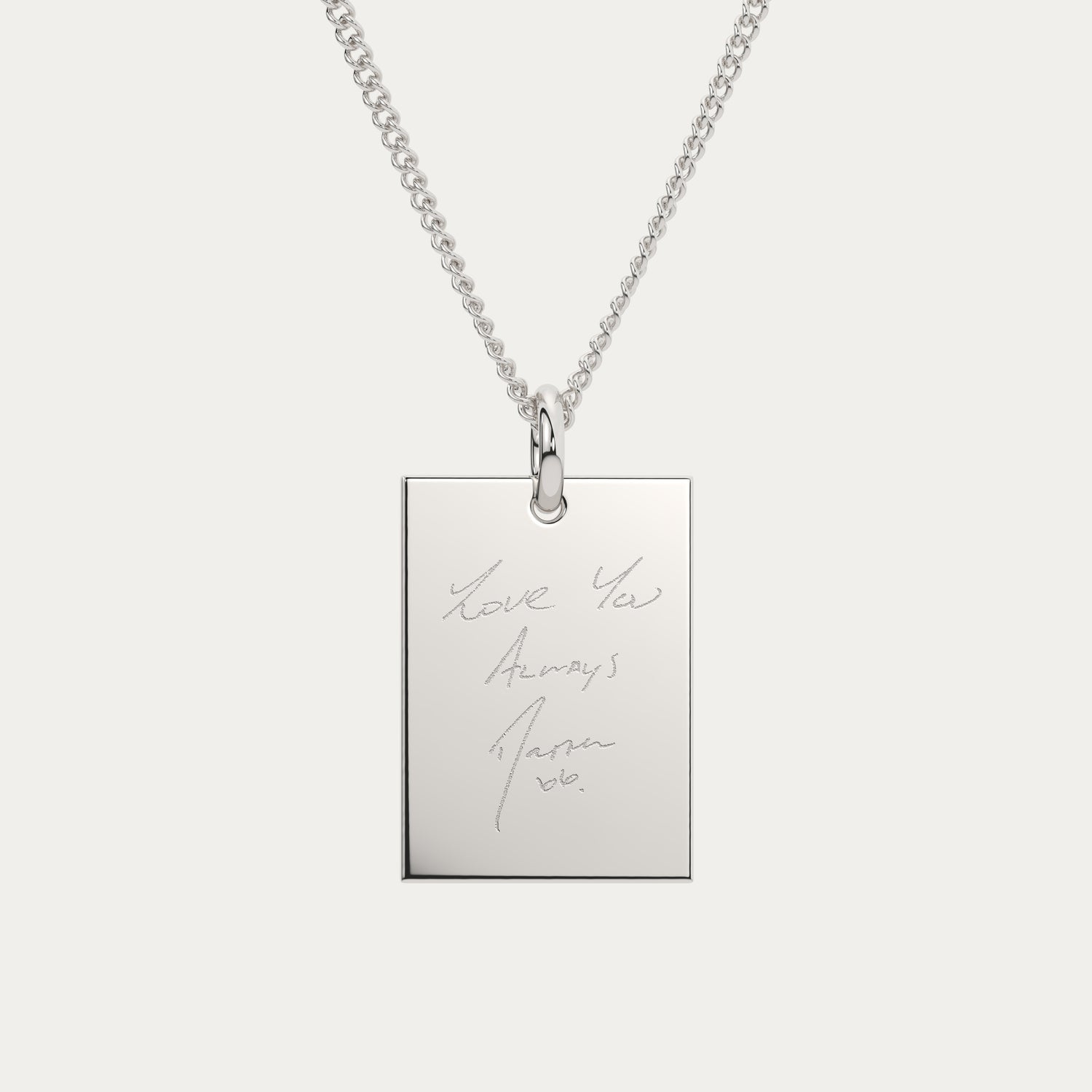 Jessica Rectangle Silver Actual Handwriting Necklace
