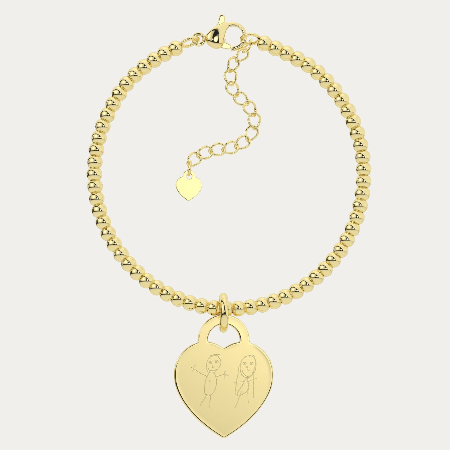 Lucy Heart Gold Child's Drawing Bead Bracelet