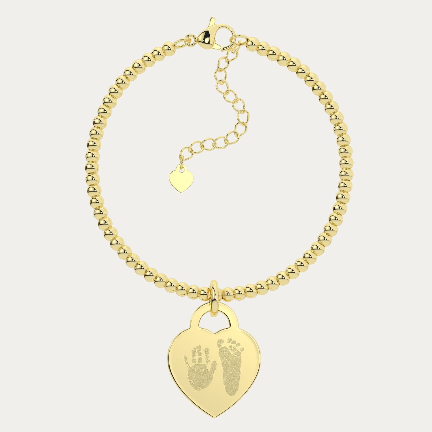 Lucy Heart Gold Handprint / Footprint Bead Bracelet