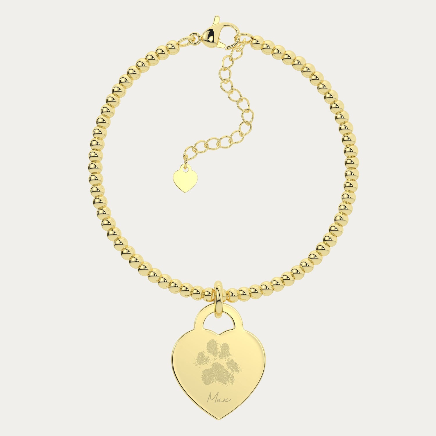 Lucy Heart Gold Paw Print / Nose Print Bead Bracelet