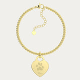 Lucy Heart Gold Paw Print / Nose Print Bead Bracelet