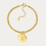 Lucy Heart Gold Paw Print / Nose Print Bead Bracelet