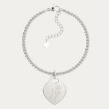 Lucy Heart Silver Birth Flower Bead Bracelet