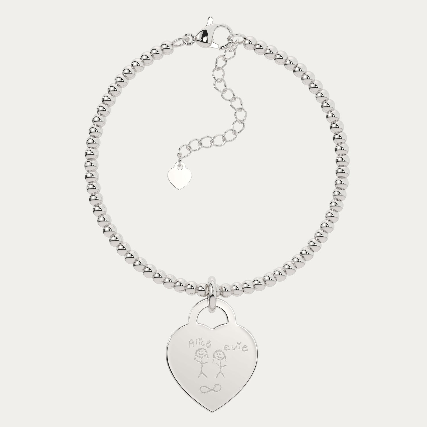 Lucy Heart Silver Child's Drawing Bead Bracelet