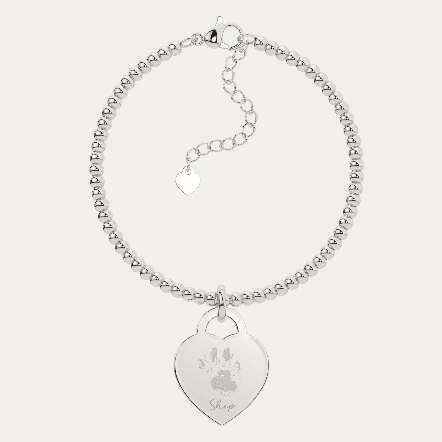 Lucy Heart Silver Paw Print / Nose Print Bead Bracelet