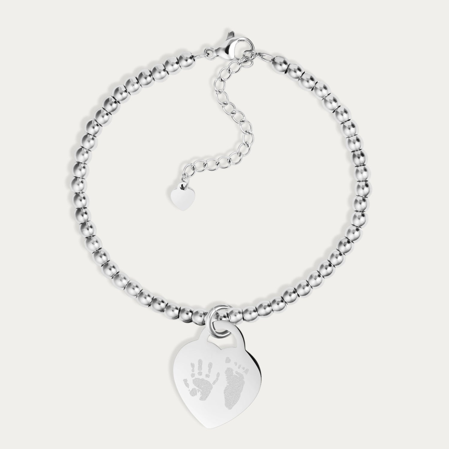 Lucy Heart Silver Handprint / Footprint Bead Bracelet
