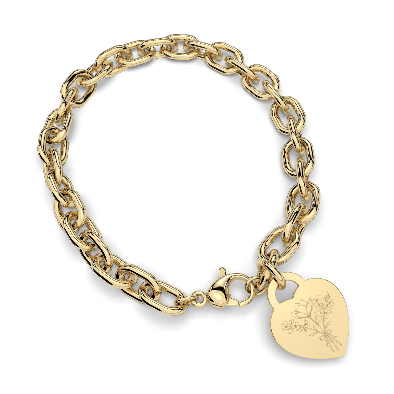 Lucy Heart Gold Birth Flower Link Bracelet [engraver]