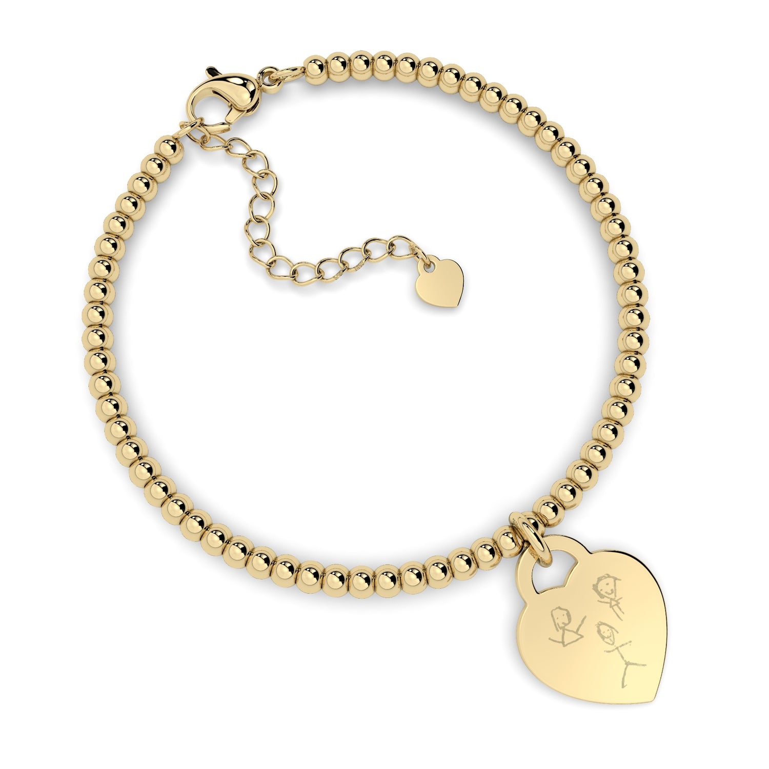 Lucy Heart Gold Child's Drawing Bead Bracelet [engraver]