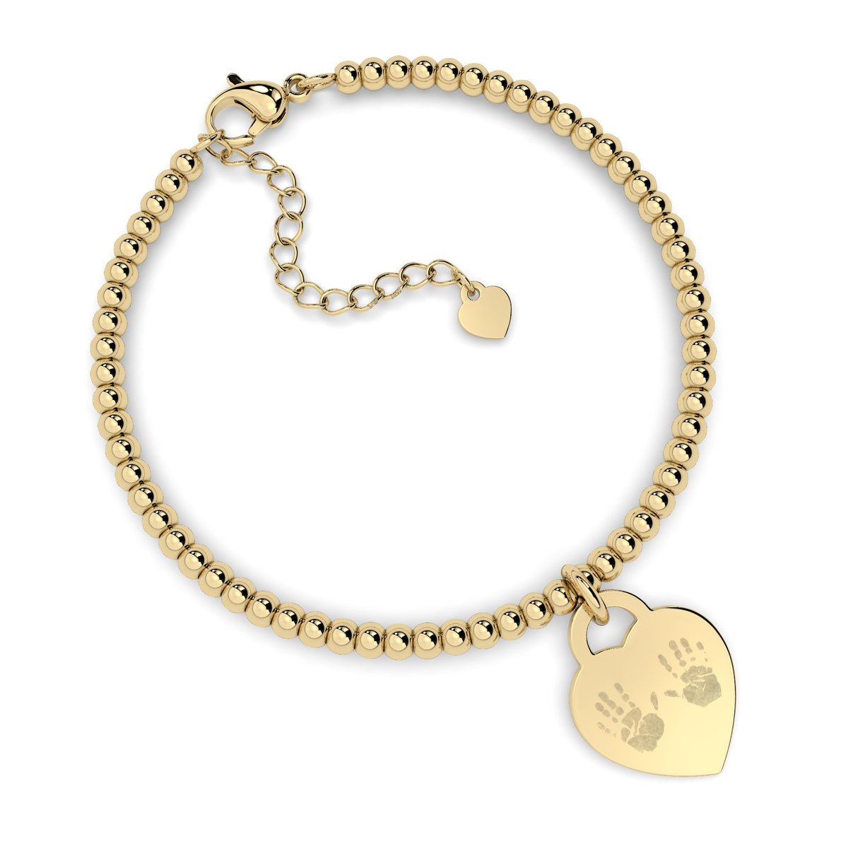Lucy Heart Gold Handprint / Footprint Bead Bracelet [engraver]