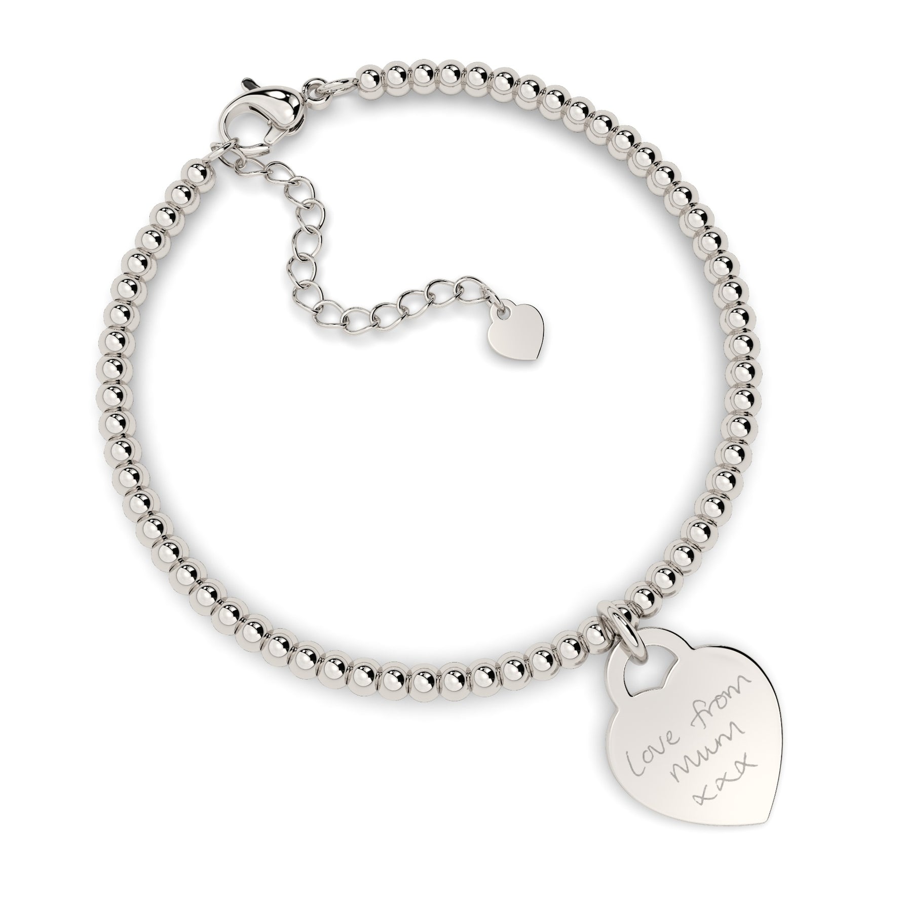 Lucy Heart Silver Actual Handwriting Bead Bracelet [engraver]