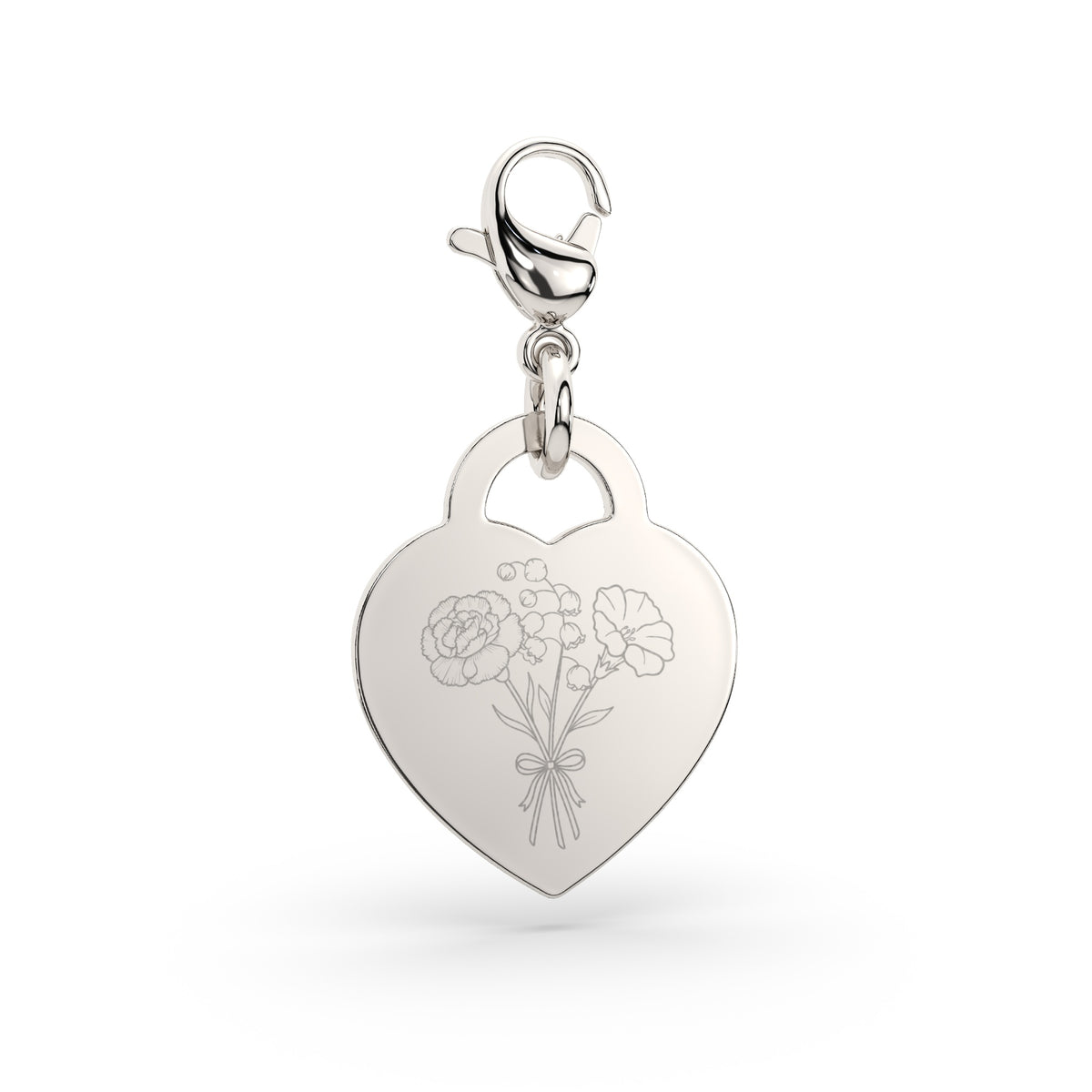 Lucy Heart Silver Birth Flower Charm [engraver]
