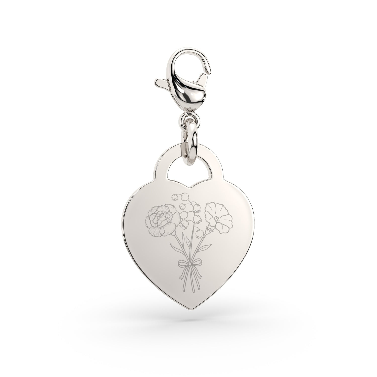 Lucy Heart Silver Birth Flower Charm [engraver]