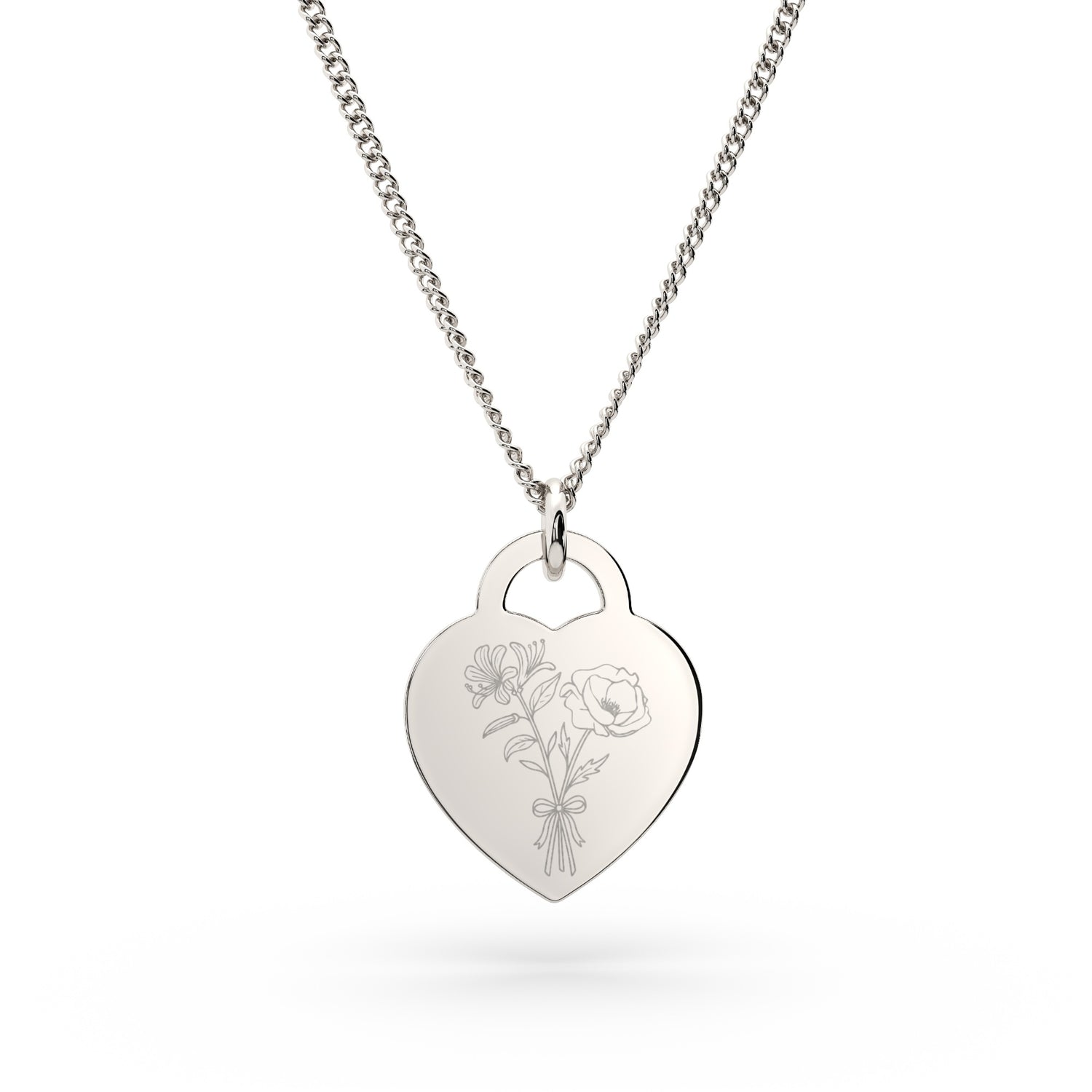 Lucy Heart Silver Birth Flower Necklace [engraver]