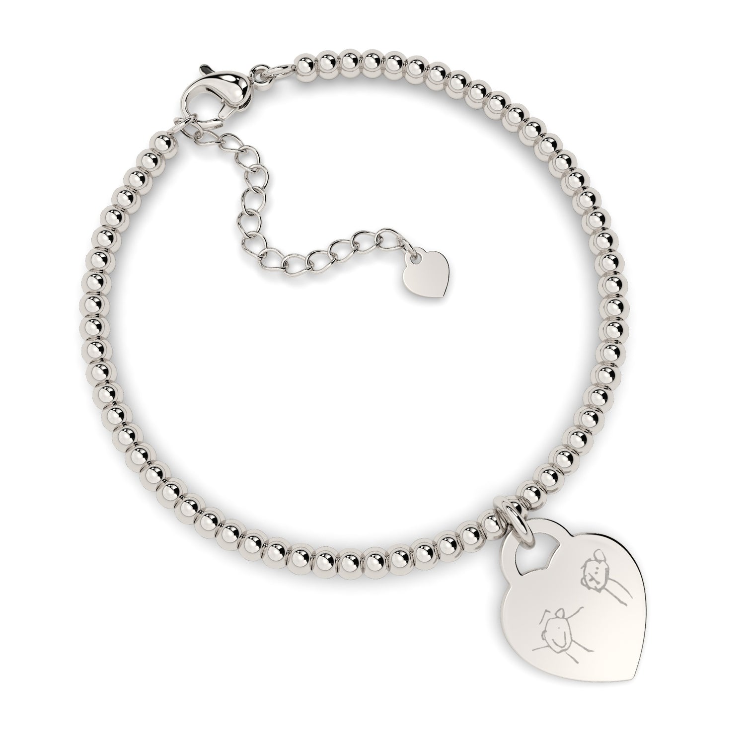Lucy Heart Silver Child's Drawing Bead Bracelet [engraver]