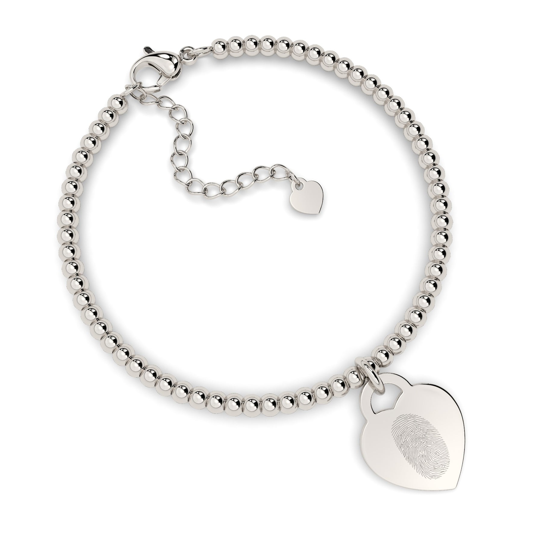 Lucy Heart Silver Fingerprint Bead Bracelet [engraver]
