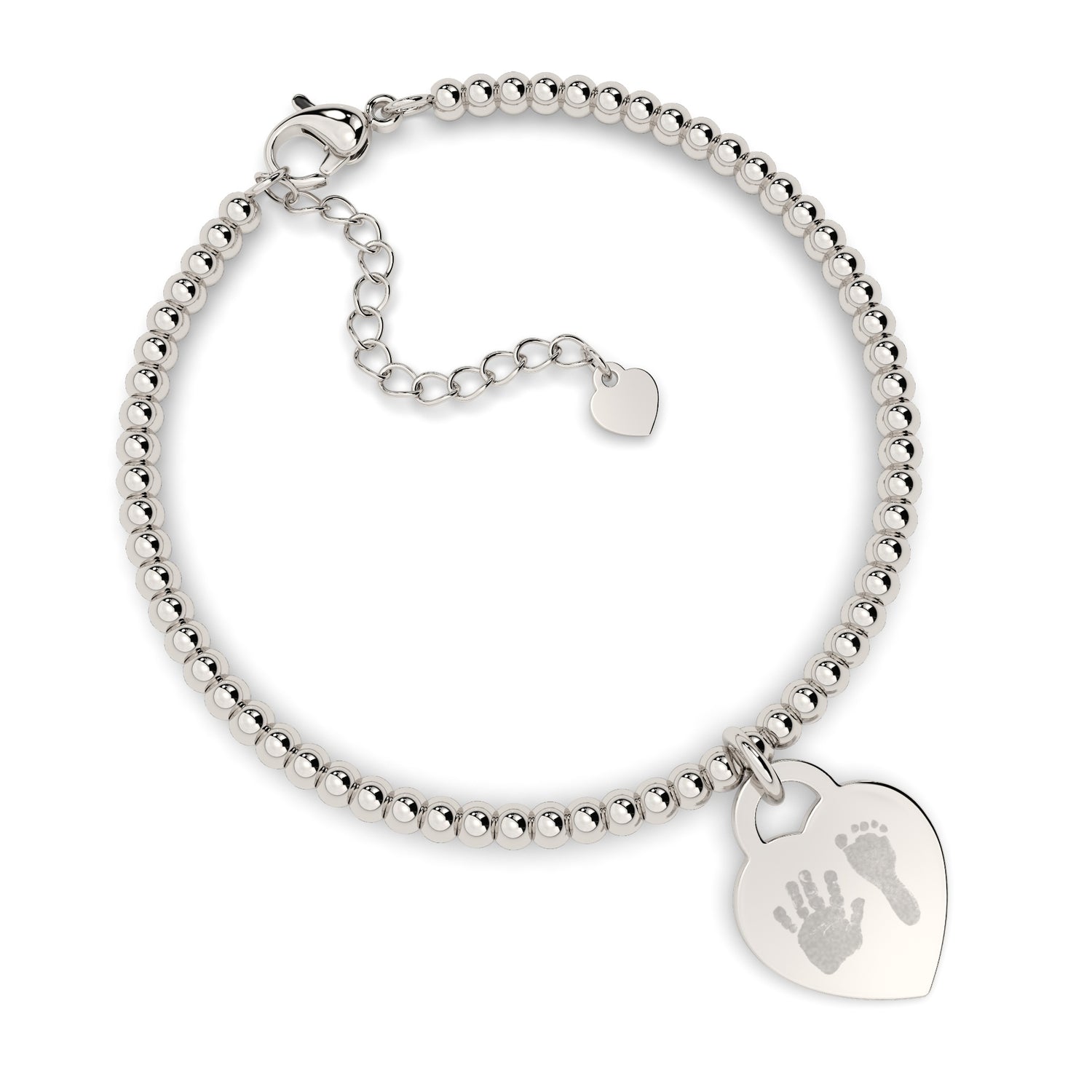 Lucy Heart Silver Handprint / Footprint Bead Bracelet [engraver]