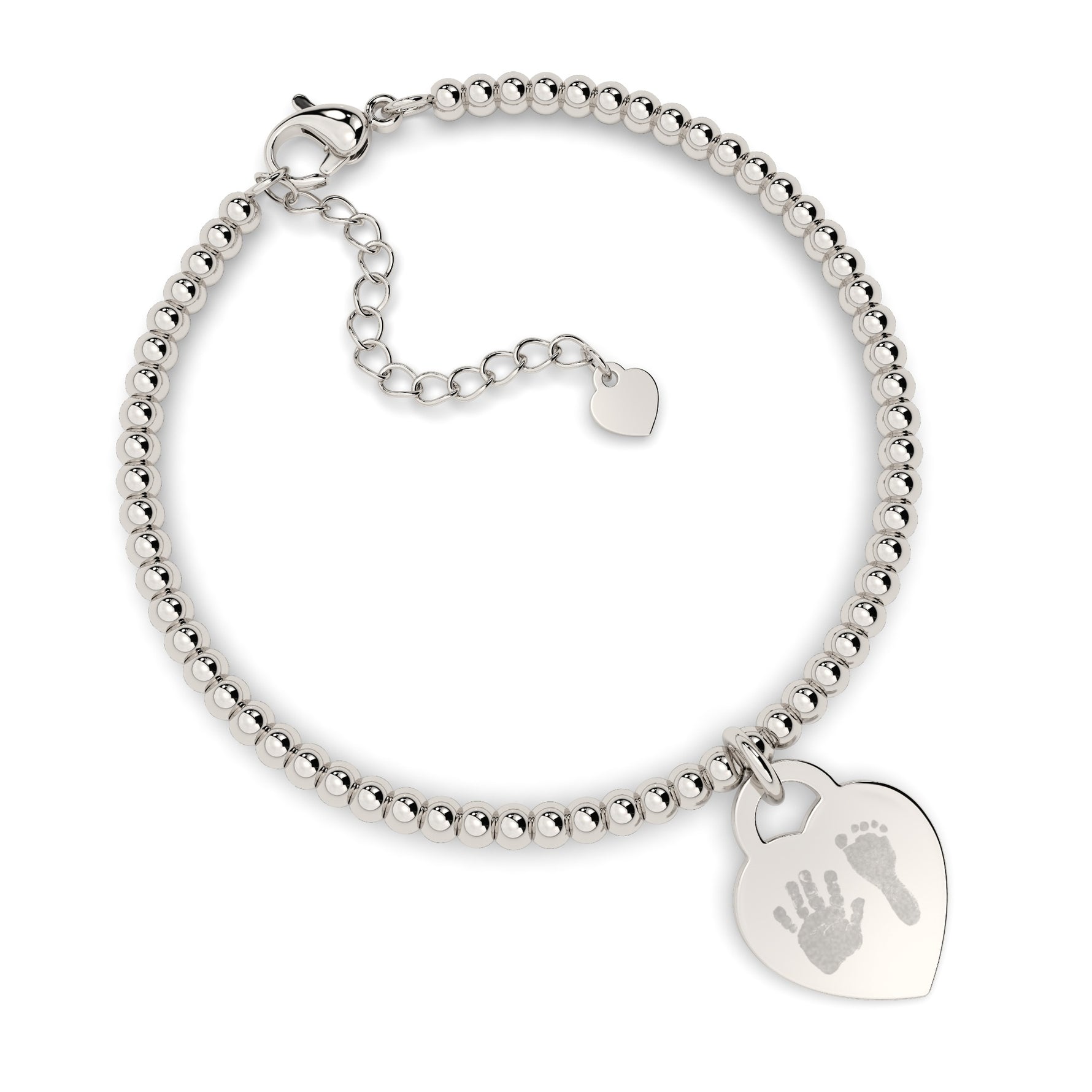 Lucy Heart Silver Handprint / Footprint Bead Bracelet [engraver]
