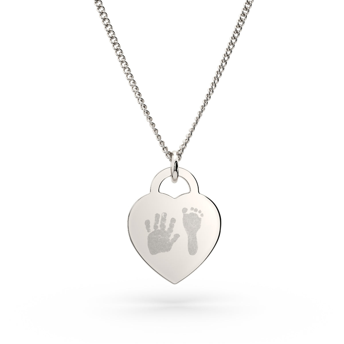 Lucy Heart Silver Handprint / Footprint Necklace [engraver]