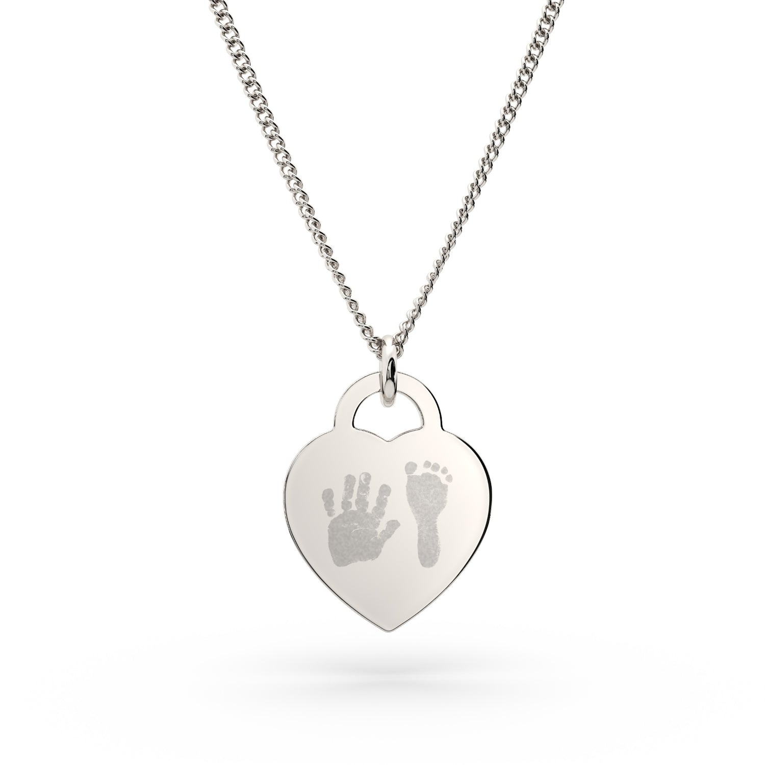 Lucy Heart Silver Handprint / Footprint Necklace [engraver]
