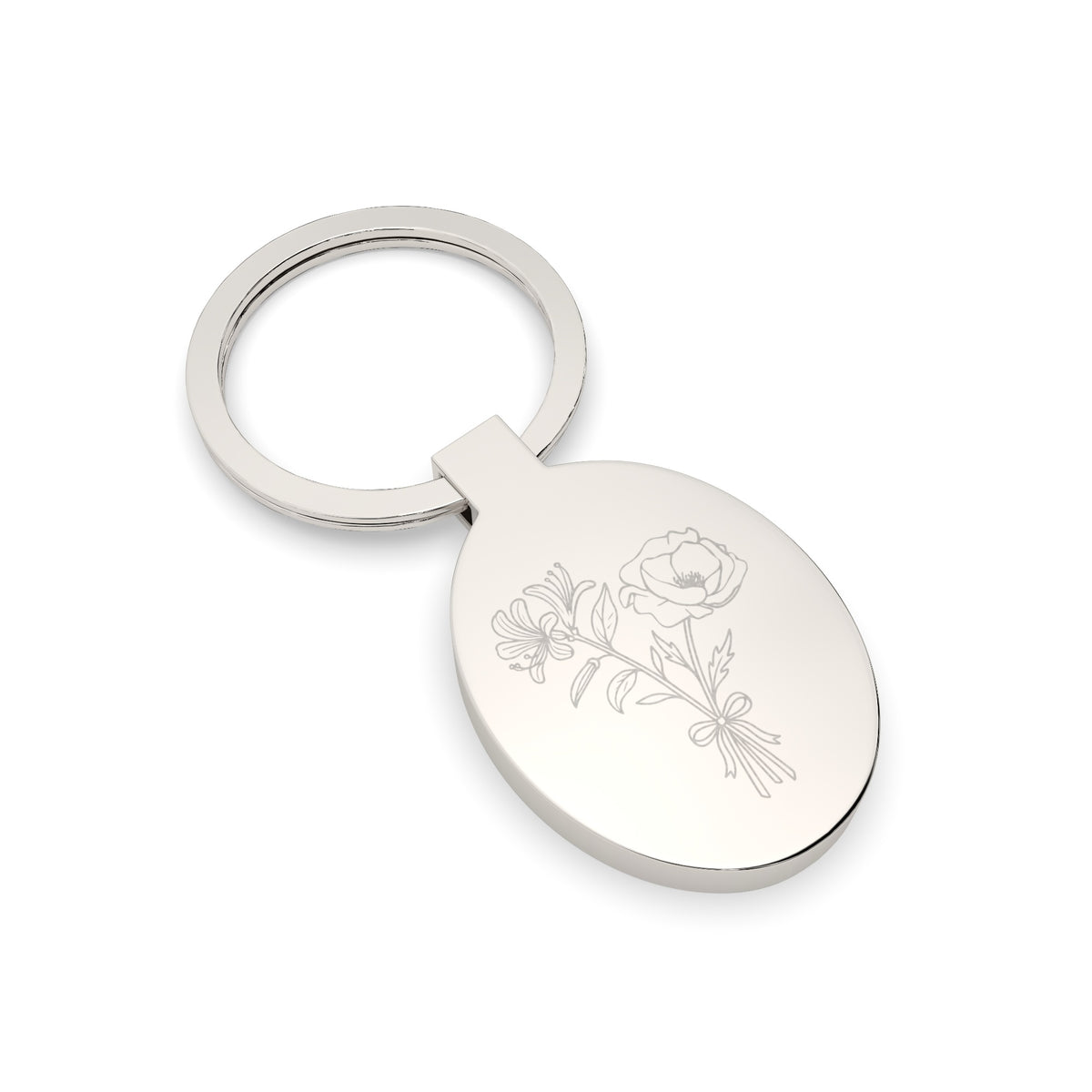 Oval Birth Flower Keepsake Keyring [engraver]