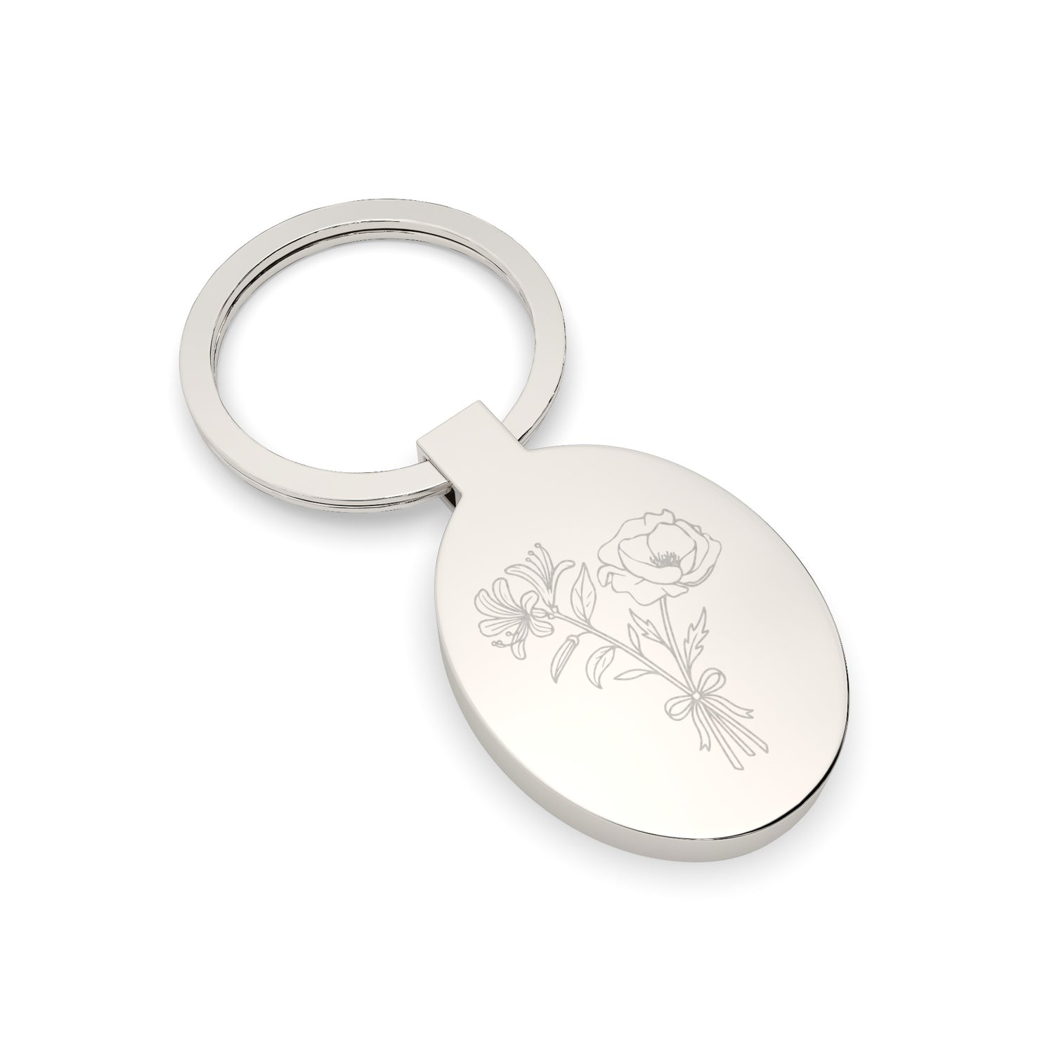 Oval Birth Flower Keepsake Keyring [engraver]