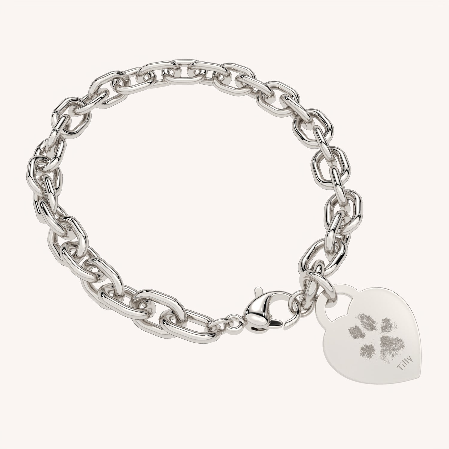 Lucy Heart Silver Paw / Nose Print Link Bracelet