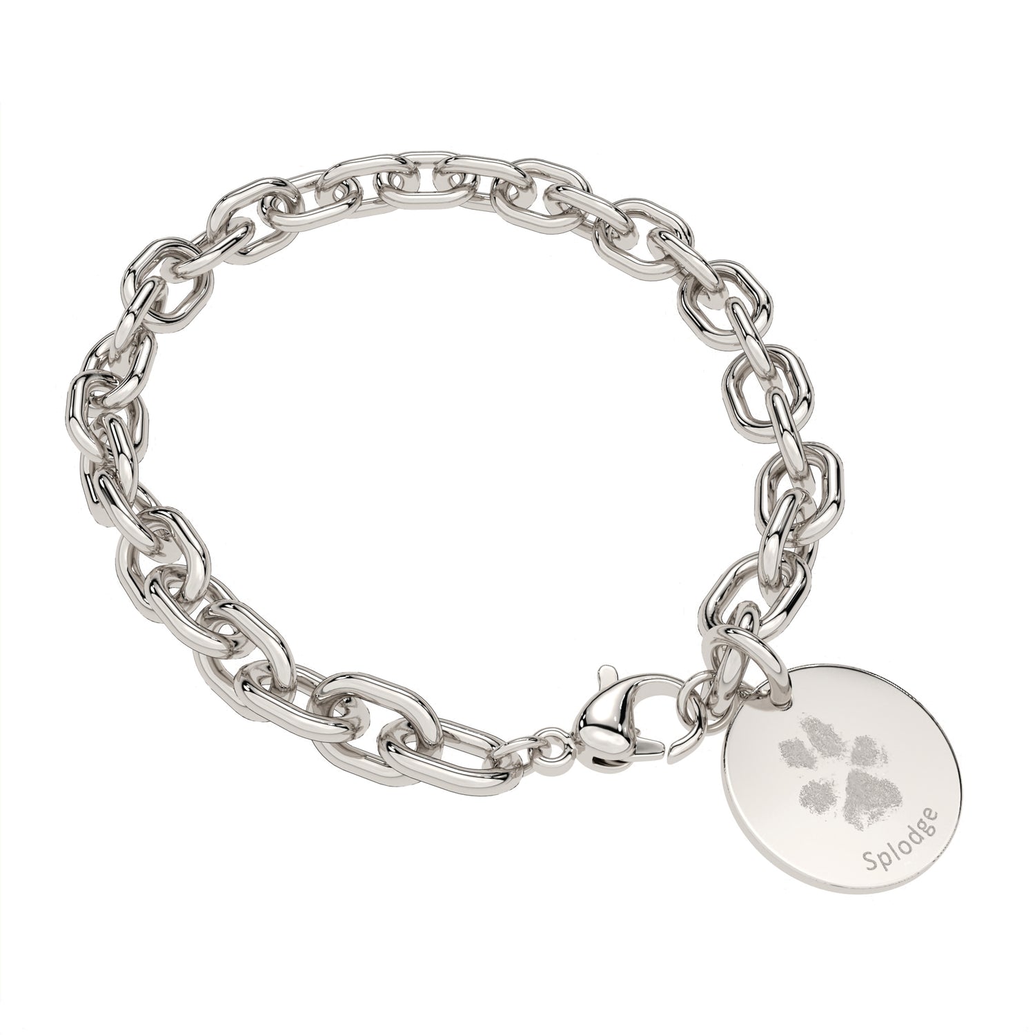 Amelia Disc Silver Paw / Nose Print Link Bracelet